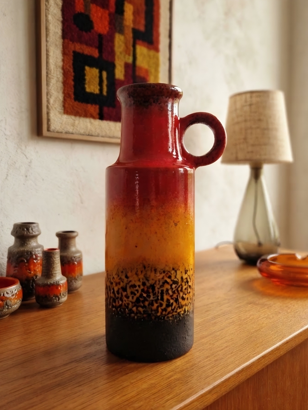 ​Vintage Scheurich 401-28 Fat Lava Ceramic Vase Red Orange